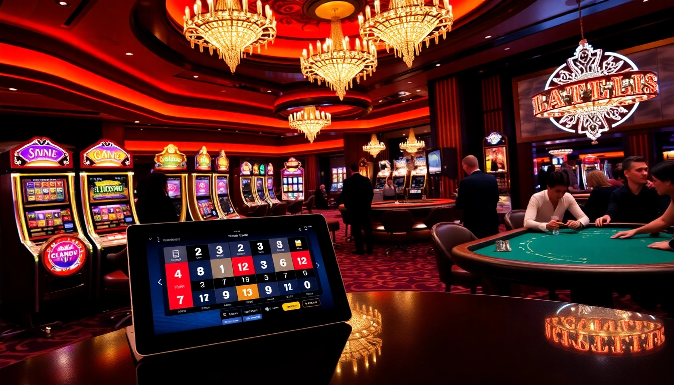 Experience the thrill of meilleurs casino en ligne with a vibrant casino scene showcasing luxurious slot machines and poker tables.