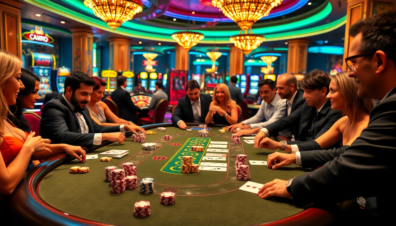 Experience the thrill of meilleurs casino en ligne with players at a blackjack table in an upscale casino.